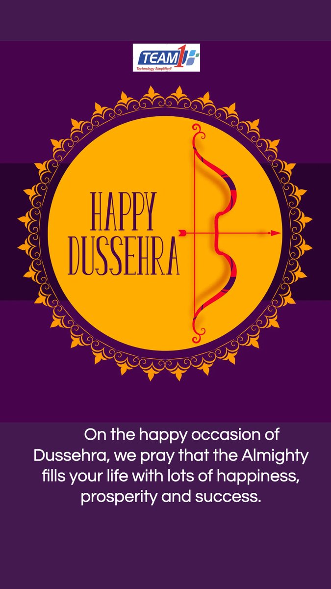 A festival that represents the conquering of Good over Evil, here’s all of us at Team1 Consulting wishing you an auspicious Dussehra.

May your paths of success be triumphant and rid of all things bad and troublesome.

#Dusshera2022  #Goodoverevil  

<a href="/Team1_Consult/">Team1 Consulting</a>