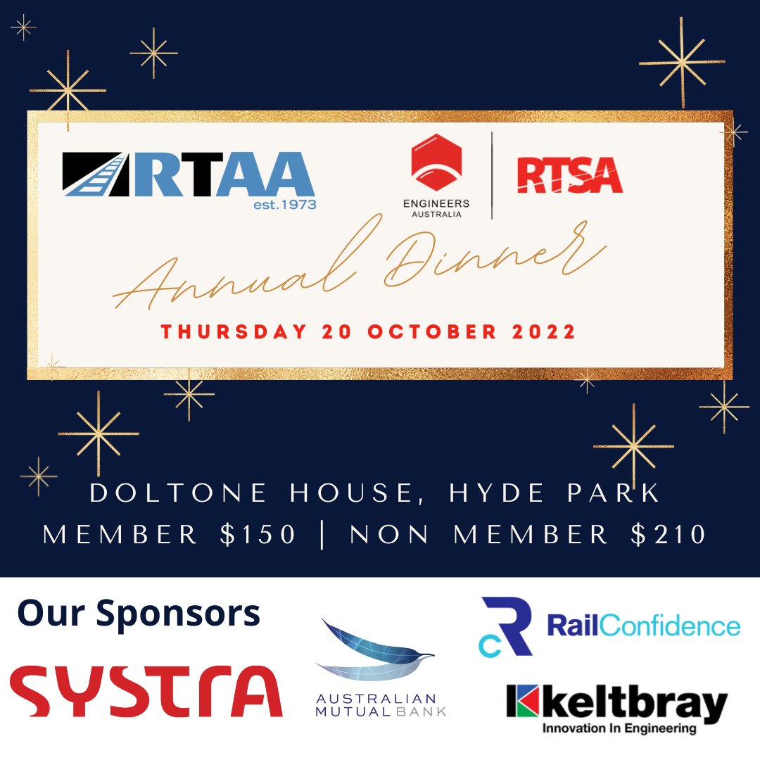 Don't miss out on tickets for the RTAA and RTSA Annual Dinner on 20th October!
Enjoy a relaxed and informal night of networking with industry colleagues in the beautiful Doltone House, Hyde Park.
Register Here: rtaa.org.au/eventdetails/9…