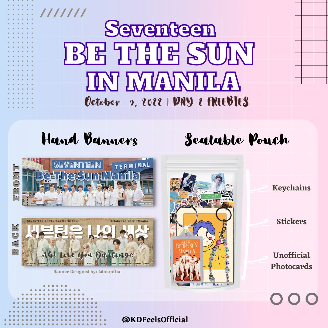 KDFeelsOfficial's tweet photo. @KDFeelsOfficial  Seventeen BET'S manila FreeBie 🤩

140 Pcs Sealed POUCHES for day 1 &amp; 2
300 pcs Back To Back Hand Banner's for day 1 and 2.

Will Also Giving Away A 20 Unsealed Album's 🤩(10 each day)

like+RT
Follow ME🥰 

Location:mag uupdate ako dto sa tweet

Read More👇🏻👇🏻 https://t.co/EhOa6igicJ