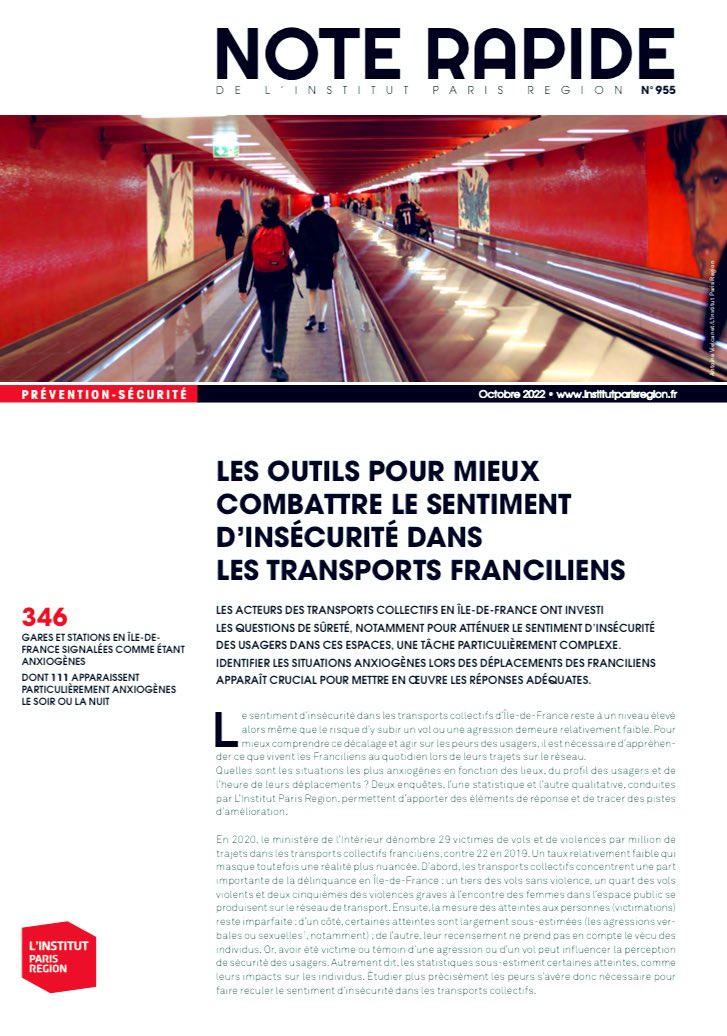 linstitutPR's tweet photo. #NoteRapide Les outils pour mieux combattre le sentiment d'insécurité dans les transports franciliens

#paradoxe Le sentiment d’insécurité dans les TC reste élevé alors que le risque d’y subir un vol ou une agression demeure relativement faible.

https://t.co/qcetsem1sL https://t.co/1u28MhHY9p
