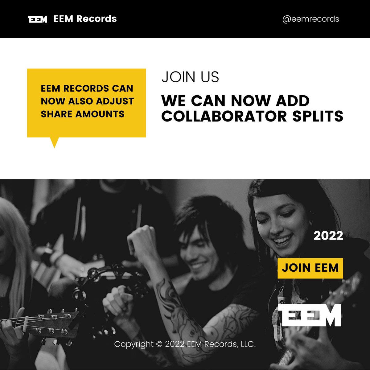 EEM Records is now able to add collaborator splits and adjust share amounts at any time.
