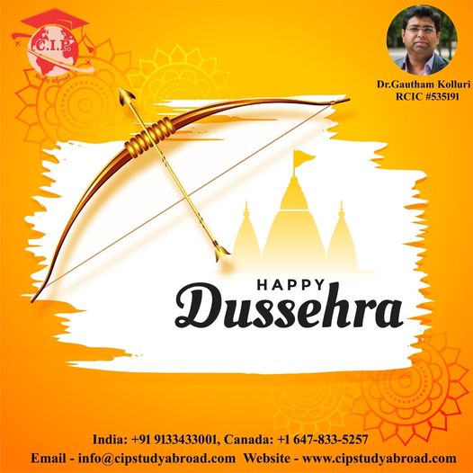CipAbroad's tweet photo. Wishing you all HAPPY DUSSEHRA !! 
My the GOD RAMA &amp; DURGA MAA bless us with victory in all our endeavors and bless us with righteous wisdom
CIP TEAM

P.S Our CIP INDIA offices are closed and no zoom Live Q &amp; A session today. https://t.co/bvpxRdiuhl