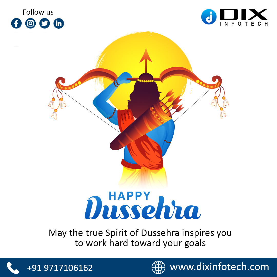 On the happy occasion of Dussehra, I pray that Lord Ram fills your life with lots of happiness, prosperity, and success. Happy Dussehra to you and your family.
:
#dussehra #happydussehra #festival #durgapuja #indianfestival #BhagwanShriram #culture #dussehrafestival #Dixinfotech