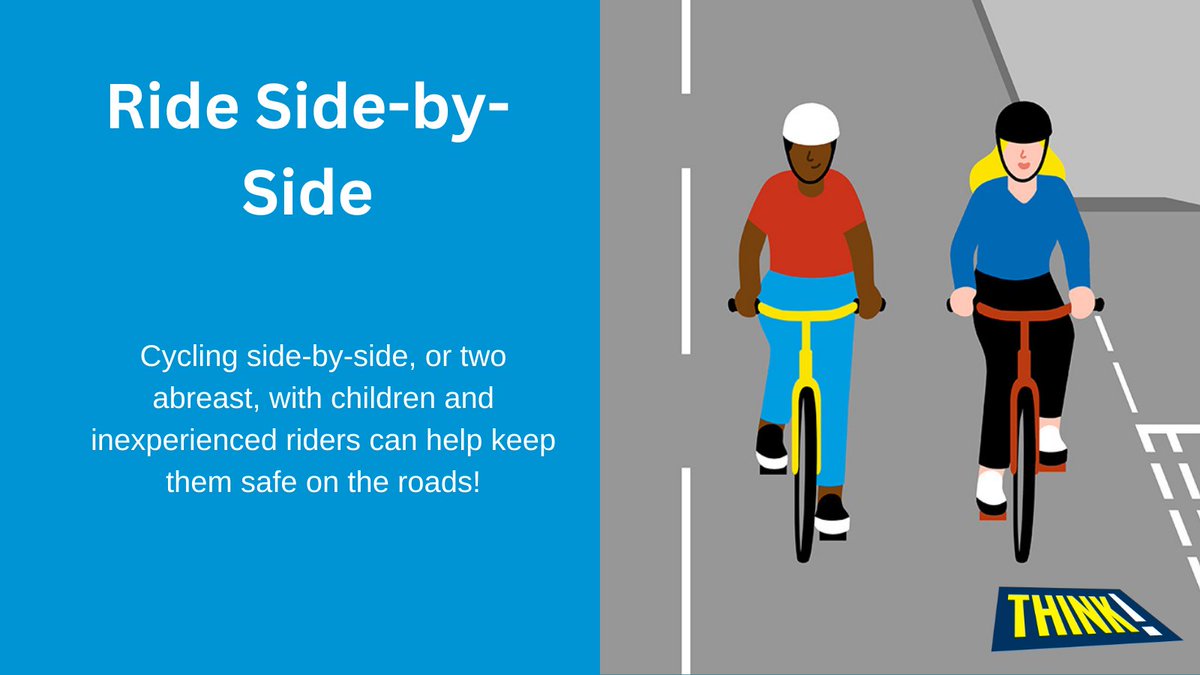 THINKgovuk's tweet image. #CycleToSchoolWeek Day 3 🚲 

Cycling 2 abreast (side by side) with children/inexperienced riders can help keep them safer on the roads. 

Remember to be aware of people driving and allow them to overtake (for example, by moving into single file or stopping) when safe to do so.