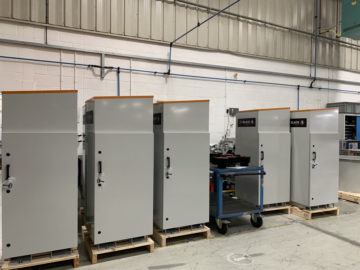JetBlackSafety's tweet photo. Our latest batch of #jetblacksafety mobile extractors is ready for despatch. The new design comprises an F7 pre-filter and an H14 filter to capture up to 99.99% of dust 0.3 micrometres (µm) in diameter. https://t.co/q0ZcaaN8X9