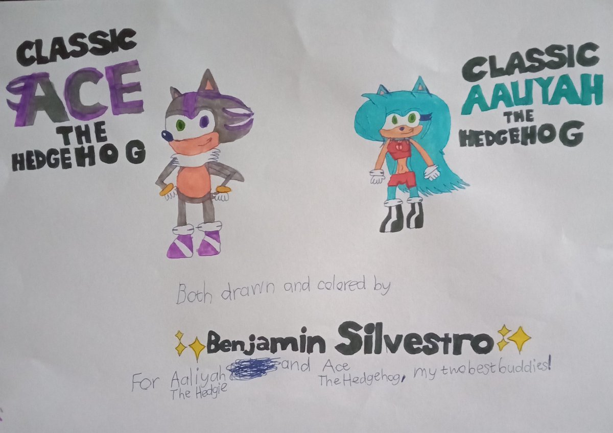 Everyone, here's my drawing of the Classic versions of <a href="/Michael67368284/">♤Ace the Hedgehog♤</a> and <a href="/HellerAaliyah/">Aaliyah</a>!
