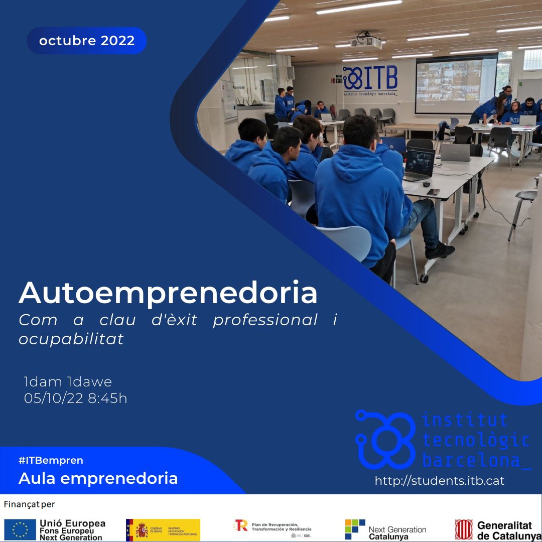 iTecBcn's tweet photo. 🚀Seguim amb la Xerrada “autoemprenedoria: com a clau d’èxit professional i ocupabilitat” 

📌 Avui per a #1dam #1dawe #1asix #2damv #2dam #2dawe

#itbempren https://t.co/mi9XahNOYl