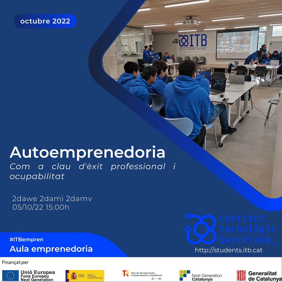 iTecBcn's tweet photo. 🚀Seguim amb la Xerrada “autoemprenedoria: com a clau d’èxit professional i ocupabilitat” 

📌 Avui per a #1dam #1dawe #1asix #2damv #2dam #2dawe

#itbempren https://t.co/mi9XahNOYl