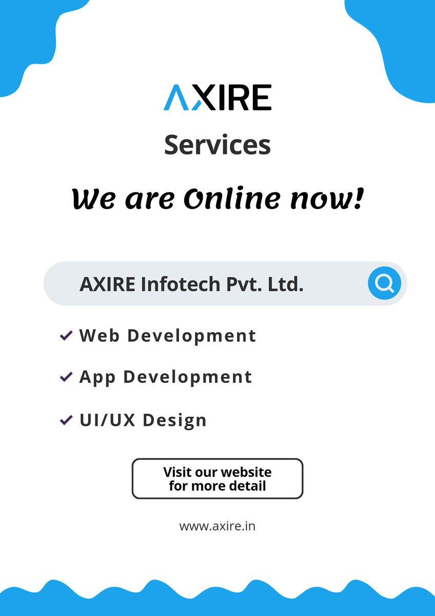 AxireInfotech's tweet photo. Namaste from AXIRE !

We provide services like Web Development, App Development and UI/UX Design.

Once you AXIRE it's a never ending bond that keeps you coming to us.

Contact us:
contact@axire.in

Visit us:
https://t.co/b0RszkXF7X https://t.co/v8Vw6bQ0I3