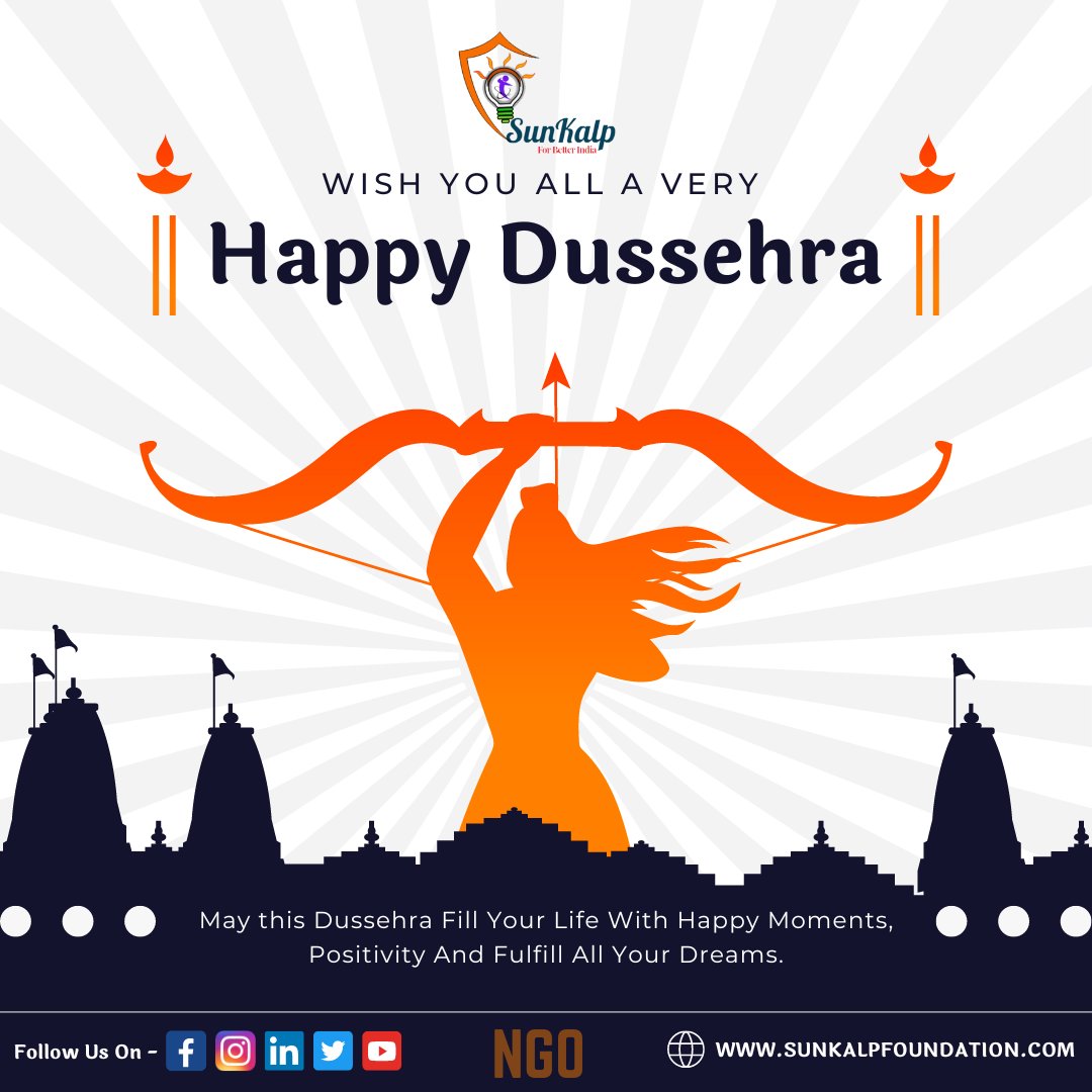 SunkalpF's tweet photo. Wishing #HappyDussehra to everyone celebrating. May the lord give you strength and courage to defeat all the obstacles in life and come out victorious. 

Have a great festival with family &amp; friends❤️

 #happydussehra2022 #NGO #festival https://t.co/KWkn9Gq2sw