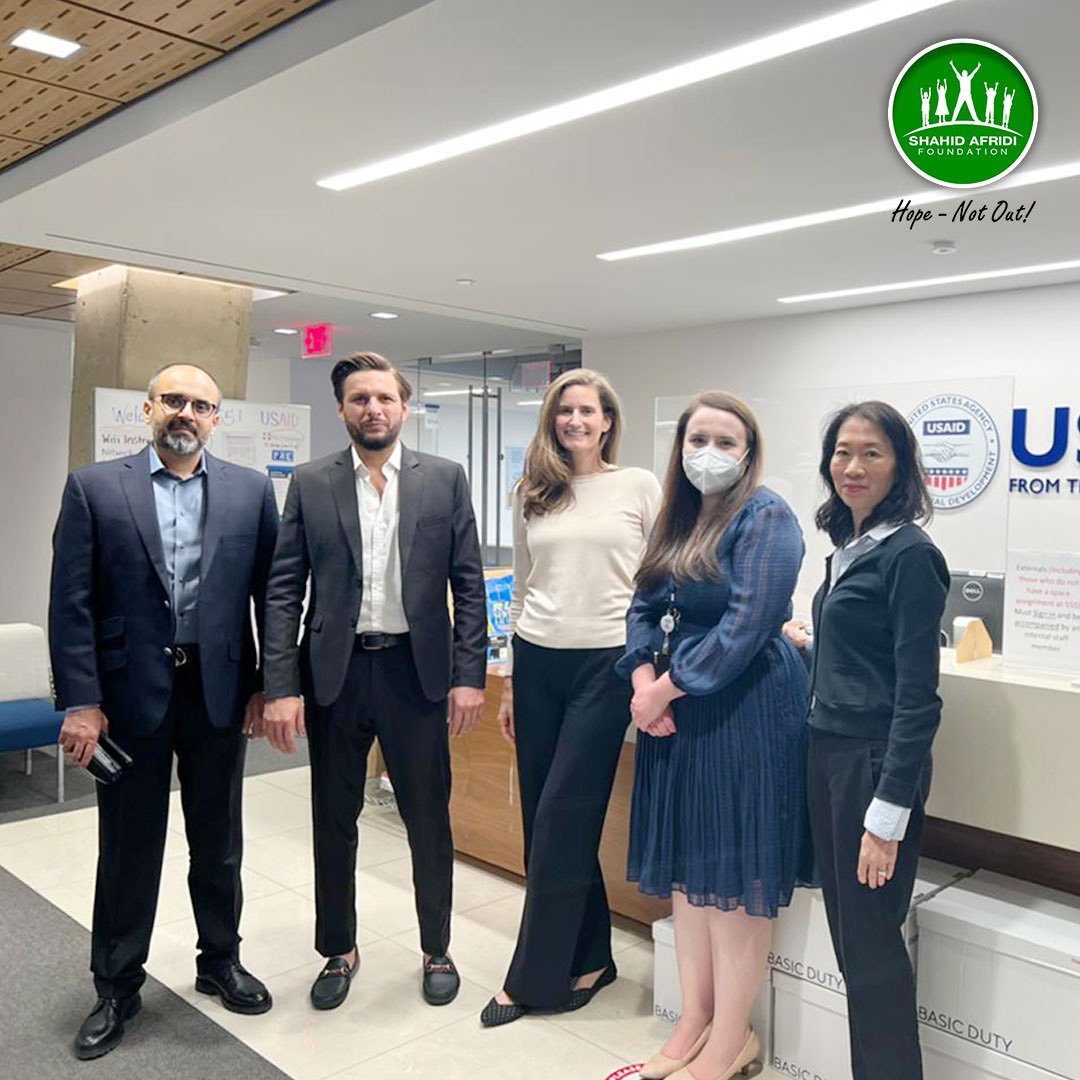 SAfridiOfficial's tweet photo. The team &amp; I met with @USAID flood relief team in DC, we discussed the importance of reaching communities affected by floods &amp; shared strategies  @SAFoundationN has taken to help them build back. We invited USAID to join our journey for #RehabilitatingDreams of the affectees. https://t.co/Wg7trD5hP5