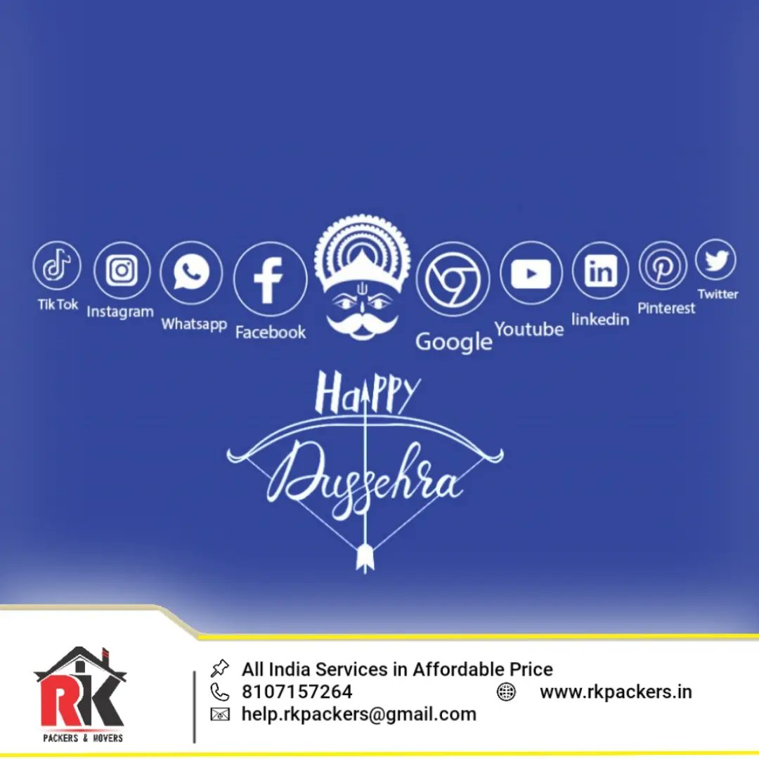 PackersRk's tweet photo. On this auspicious of #dussehra may we burn our inner evil and achieve positivity and success in our lives. May #Lord #Rama shower you and your family with his blessings and may you always keep sharing love and #happiness

#Happy #Vijaya #Dashami to you all

#rkpackersandmovers https://t.co/j1ioRGcczh