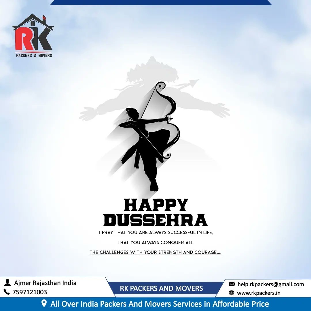 PackersRk's tweet photo. On this auspicious of #dussehra may we burn our inner evil and achieve positivity and success in our lives. May #Lord #Rama shower you and your family with his blessings and may you always keep sharing love and #happiness

#Happy #Vijaya #Dashami to you all

#rkpackersandmovers https://t.co/j1ioRGcczh