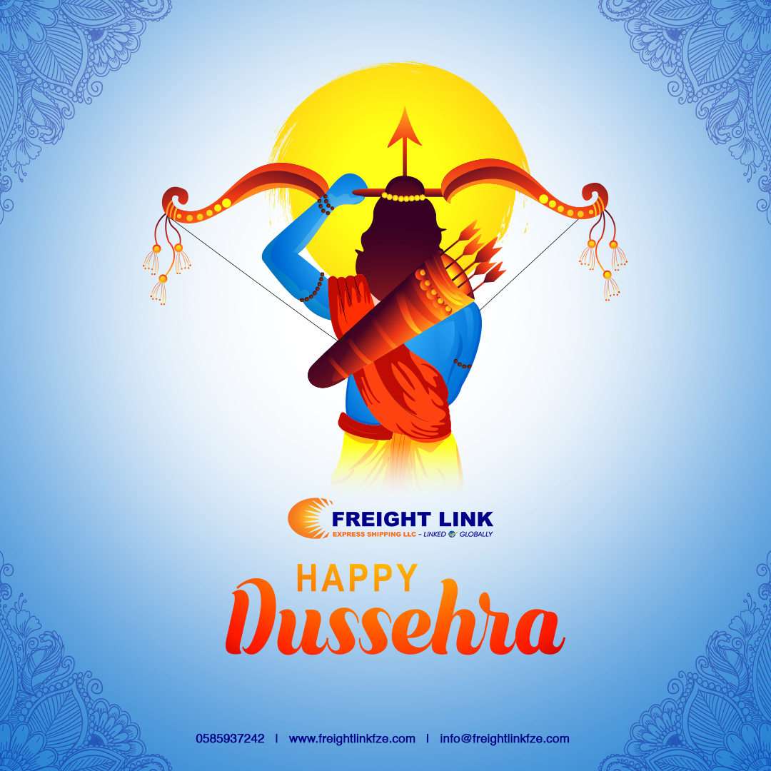 Freightlink5's tweet photo. This is the time for glorification and celebration.
Wishing a very Happy Dussehra to you full of strength to always fight for the right thing in life.

#HappyDussehra #Dussehra2022 #Freightlink #Dubai https://t.co/vkRr9Ov2fz