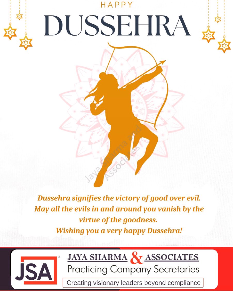 Let’s start a new beginning by conquering our eternal enemy like kama and krodh. 
Let’s take the path to give a new dimension to our life on this auspicious festival. 

Happy Vijayadashami from our team <a href="/JSAassociates/">J Singhania & Company</a> <a href="/JSA_2009/">Jaya Ankur Singhania</a>
