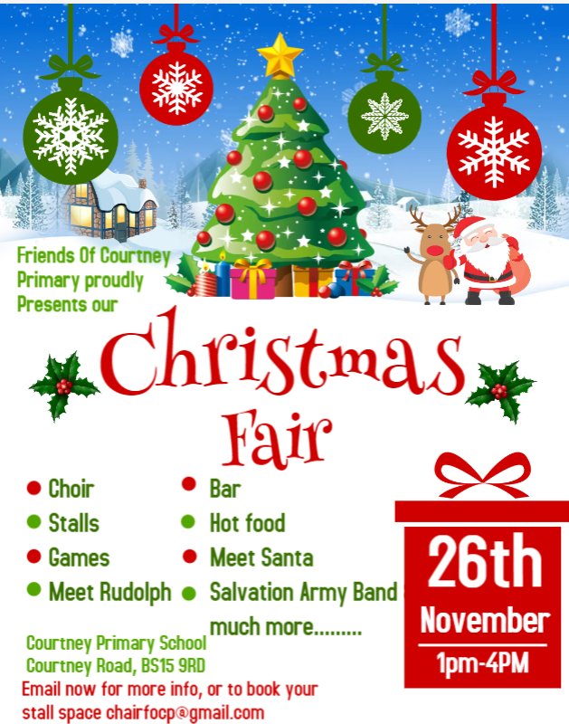 CourtneyFocp's tweet photo. FOCP are looking for any stall holders to come along to this year's Christmas Fayre. £15 a stall, please email chairfocp@gmail.com with your interest. https://t.co/CgQgg5be8l
