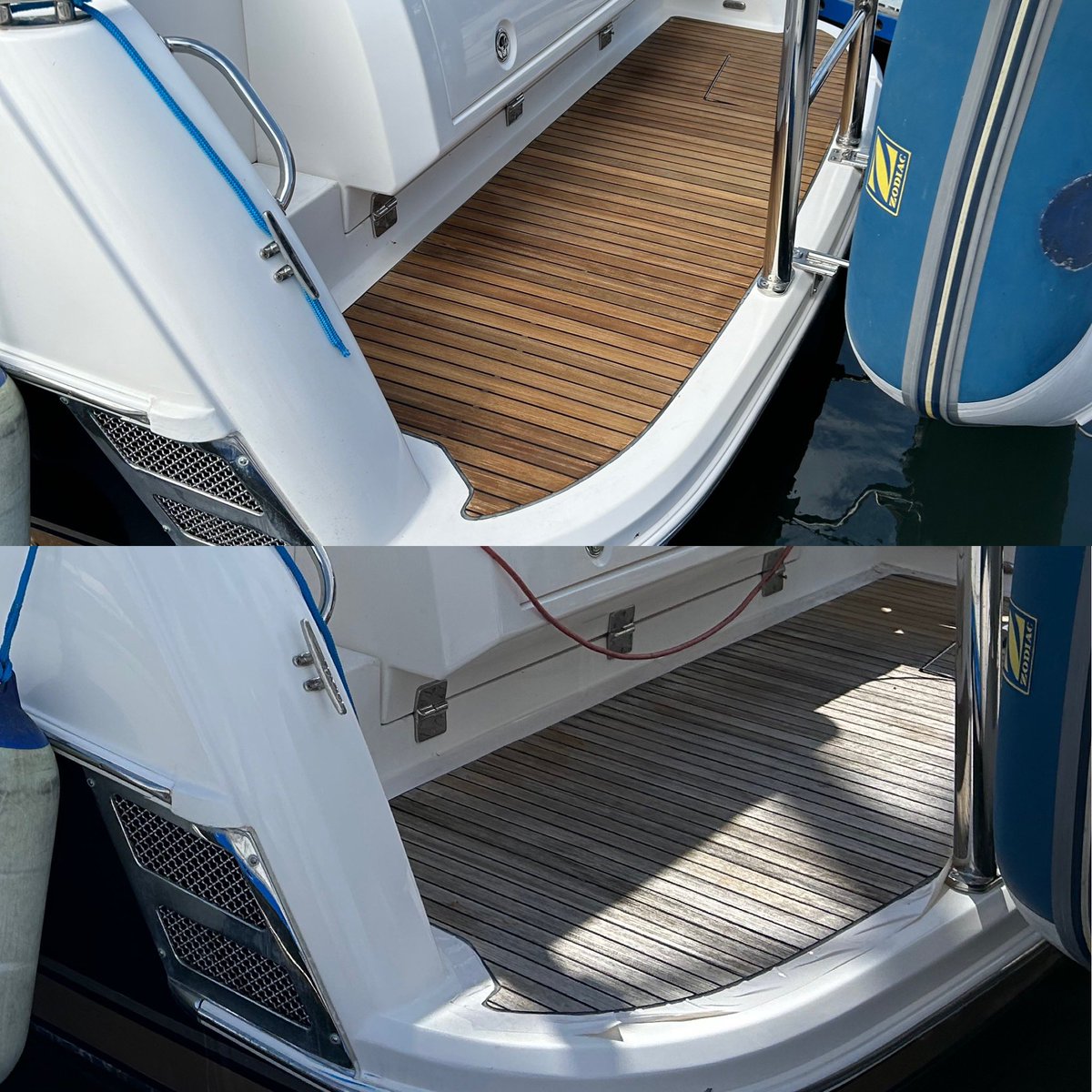 KingsMarineEas1's tweet photo. Nice outcome to this 36 2006 #SunSeeker try topside 2stage and seal and teak sand and sealed #marinedetailers #mobliedetailing #presale #eastcoastmariner #gtechniq https://t.co/Y1qylnKcq8