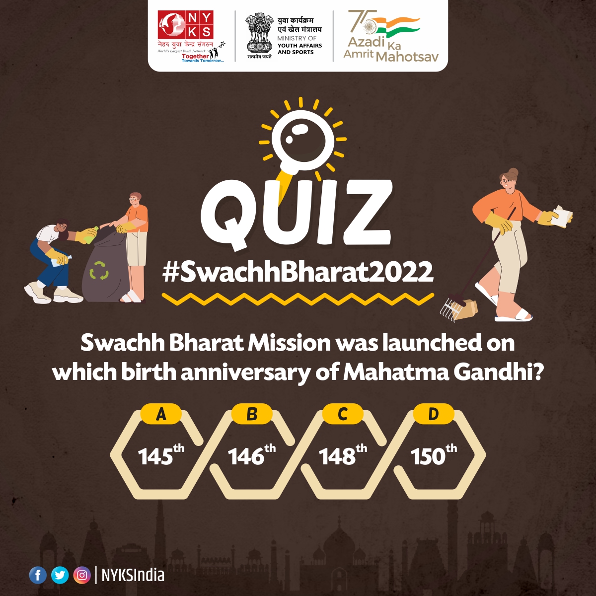 MYBharatHQ's tweet photo. #SwachhBharat2022 
Quiz of the Day.
Get a Chance to Win a Book Prize.

#Cleanindia2 #QuizContest #youth https://t.co/Htj7kf6SnS