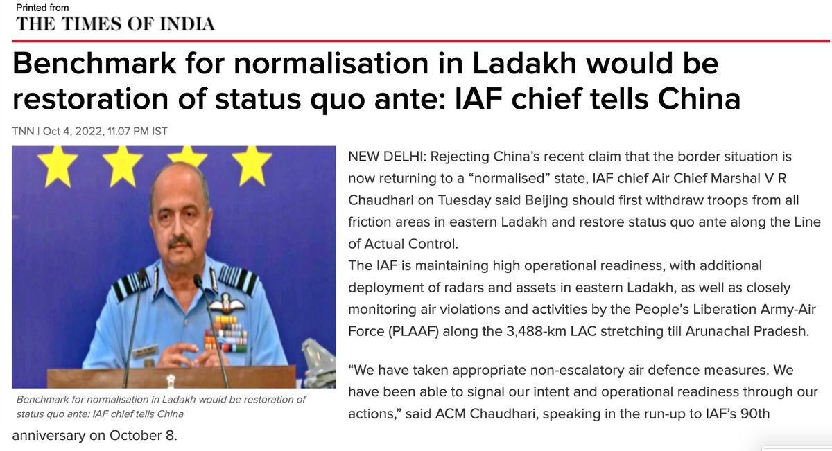 Chellaney's tweet photo. Restoring status quo ante in Ladakh seems illusory, with India accepting four separate buffer zones with China that formalize revised status quo and Indian forces giving up their main bargaining chip (the Kailash Heights). The buffers have come up mainly on India's own territory. https://t.co/6XEkCQ6V5r
