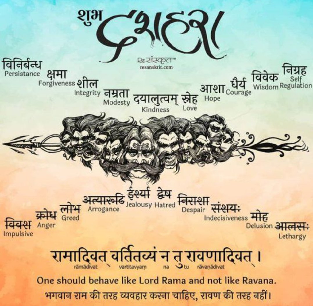 Kill the RAVANA within you before it destroys you...

Happy Dussehra

#दशहरा_की_हार्दिक_शुभकामनाएं
#दशहरा
