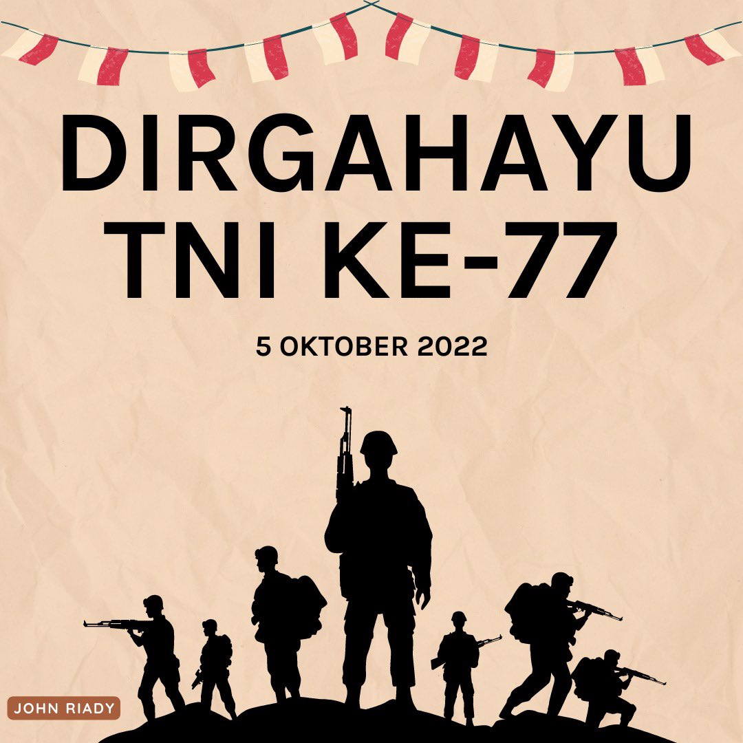 Dirgahayu TNI yang ke-77, kami menyampaikan apresiasi setinggi-tingginya atas peran keluarga besar TNI yg terus menjaga keutuhan &amp; kedaulatan Negara Kesatuan Republik Indonesia. Semoga terus berjaya di darat, laut, &amp; udara