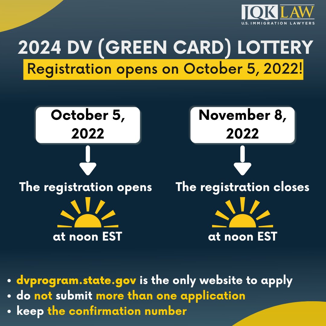 JQKLawFirm's tweet photo. 2024 DV (Green Card) Lottery opens this Wednesday, October 5, 2022
#DVLottery #ImmigrationAttorney #JQKLawFirm #JohnKhosravi #Immigration #USImmigration #ImmigrationLaw #LosAngeles #USGreenCard #USVisa #HowToImmigrateToUS https://t.co/VuBer2jyEy