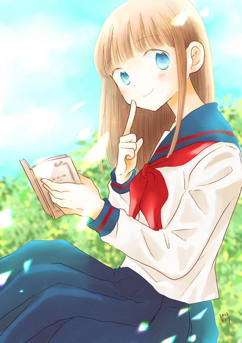 pixivFANBOXでしーっを公開しました!  読書中はお静かに。10月23日開催の「制服コミュニケーション 4」で展示販売するイラストです。 