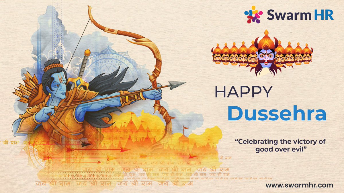 SwarmHr's tweet photo. Let’s celebrate the victory of good over evil brimmed with positive emotions, love and laughter. SwarmHR wishes you Happy Dussehra.

#happydussehra #happydussehra2022 #hr #hcm #hrms #hrsolutions #SwarmHR https://t.co/Lq3u2GVIv2