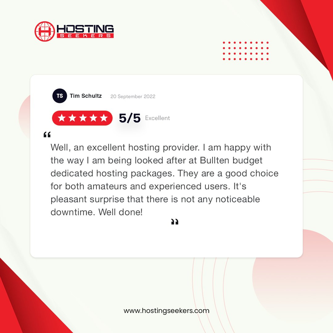 Hostingseekers1's tweet image. Congratulations 🥳 Bullten Team on their review on HostingSeekers.🏆. Keep up the great work!

👉More Reviews - lnkd.in/d6FR8N8s

#webhosting #wsdhs #windowhosting #bullten #HostingSeekers #business #webhosting #webhostingservices #webhostingprovider #sharedhosting #wsdhs