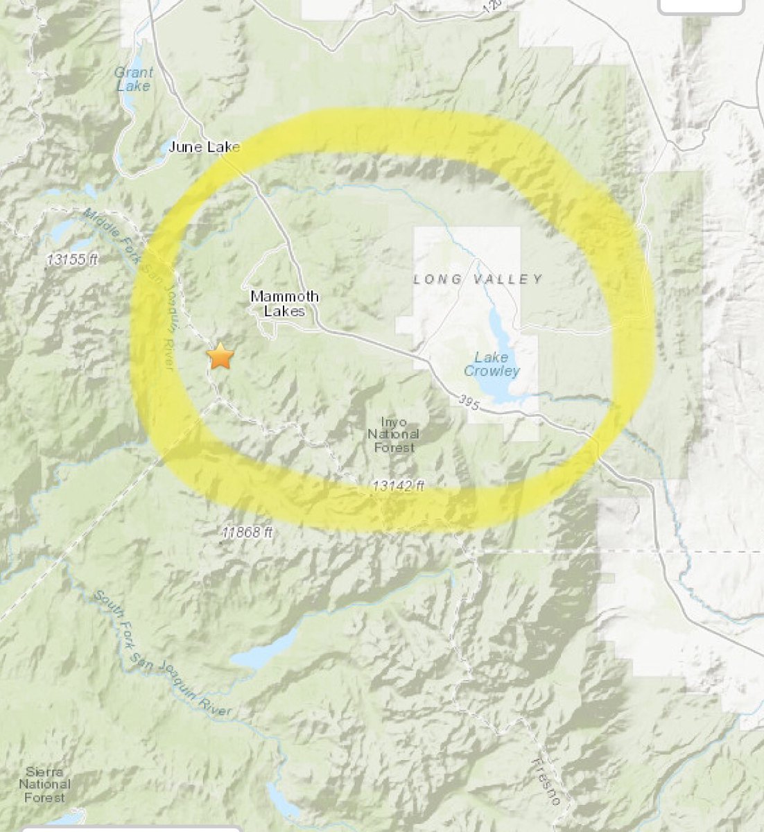 #Earthquake | #MammothLakes
👉 5:28:34 UTC   -0.9 km deep 
Shallow caldera quake in swarm area - #LongValleySuperVolcano🌋

👉 04:51:30 UTC  M3 earlier quake at #Mariposa - west of Mammoth Lakes