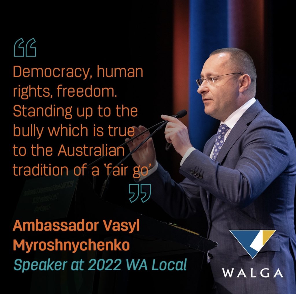 Vasyl Myroshnychenko (@ambvasyl) on Twitter photo Many thanks to <a href="/WALGA/">WALGA</a> for inviting me over to Perth for its annual conference. Look forward to facilitating contacts between the WA and Ukrainian municipalities. Off to Sydney now Many thanks to <a href="/WALGA/">WALGA</a> for inviting me over to Perth for its annual conference. Look forward to facilitating contacts between the WA and Ukrainian municipalities. Off to Sydney now