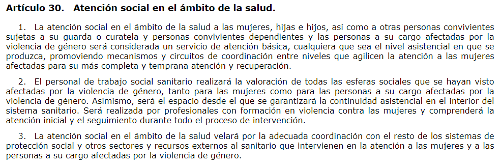 Y se trata de la Ley contra la Violencia de Género de La Rioja (boe.es/diario_boe/txt…) que en su artículo 30 habla de la Atención social en el ámbito de la salud y en el que da competencias a los professionales del trabajo social sanitario. ¿Estamos un poco más cerca?