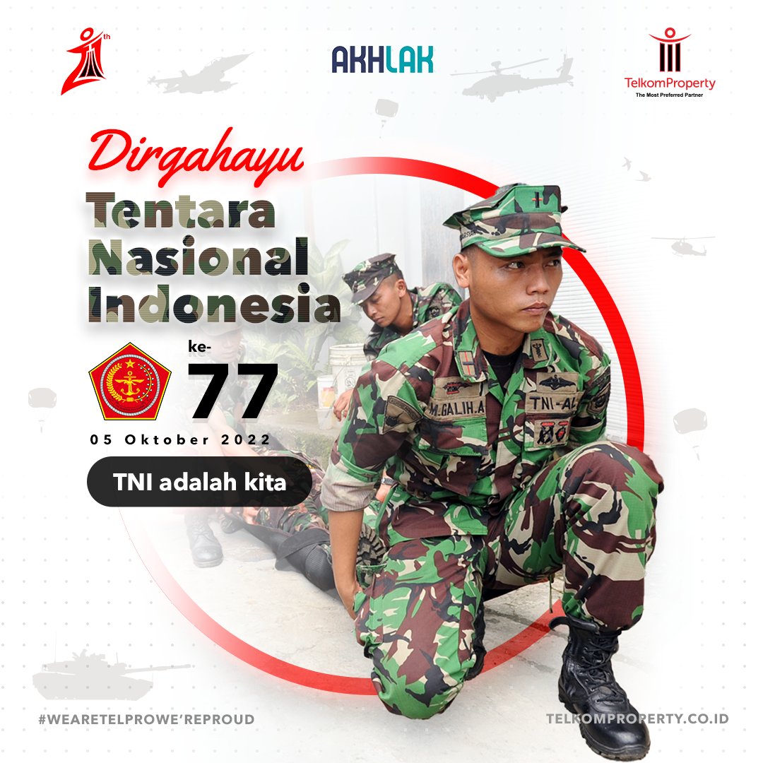_telkomproperty's tweet photo. Selamat Hari Tentara Nasional Indonesia!
Mari terus bersama-sama menjaga negara dengan cara kita masing-masing. Karena dengan bersama, semua lebih mungkin.π
#TelkomProperty
#GSDJuara
#SolidIsAMust
#TechLedPropertyCompany
#WeAreTelproWe'reProud https://t.co/BscyNVIxlf