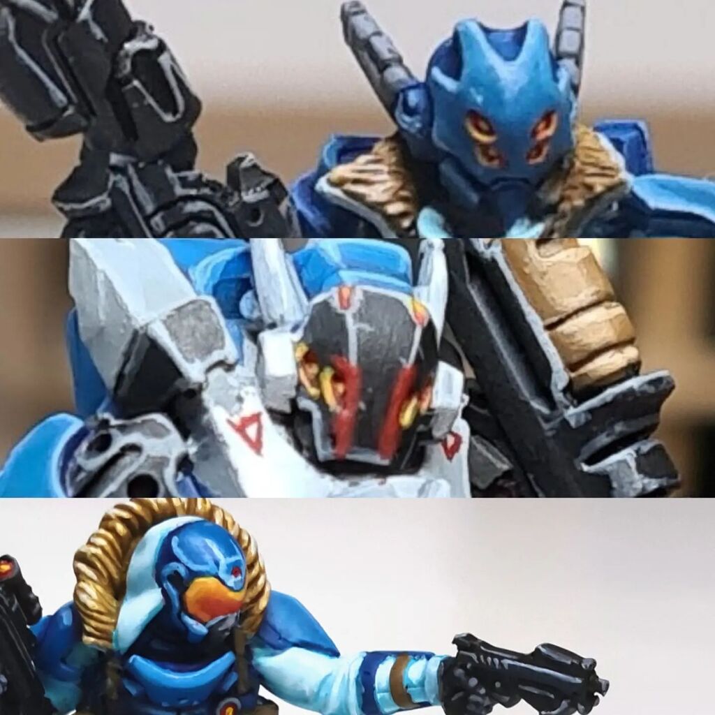 Visors, eyes, and assorted glowy bits - quite a few very fiddly details on these #infinity models!

#infinitythegame #corvusbelli #corvus #panoceania #scifi #sciencefiction #paintinginfinity #paintingminis #paintingminiatures #miniaturegaming #miniaturepainting #wip #wipwedn…