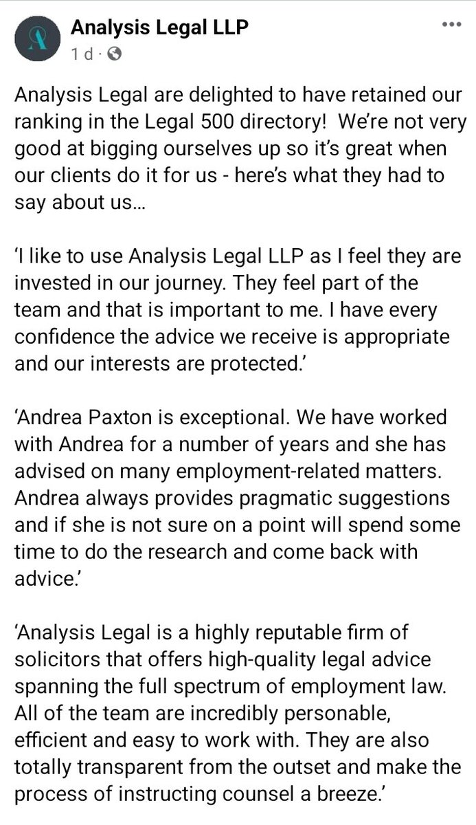 So pleased with our firm's Legal 500 listing. Still punching above our weight!