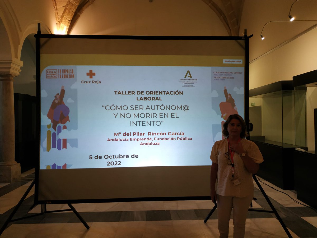 cadecadiz's tweet photo. Seguimos en la #FeriaEmpleoCruzRoja con nuestra compañera del #CADEJerez impartiendo el taller "Cómo ser autónomo y no morir en el intento" #territorioemprende #EmprendeAND https://t.co/rtYuhIKxDn