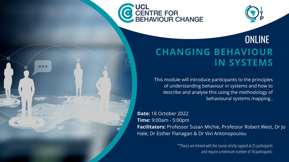 A greater understanding of how systems operate to influence behaviour can enhance the effectiveness of behaviour change interventions. Join us in the Advance Training: 𝗖𝗵𝗮𝗻𝗴𝗶𝗻𝗴 𝗕𝗲𝗵𝗮𝘃𝗶𝗼𝘂𝗿 𝗜𝗻 𝗦𝘆𝘀𝘁𝗲𝗺𝘀 Register here⬇️ tinyurl.com/bd62pp45