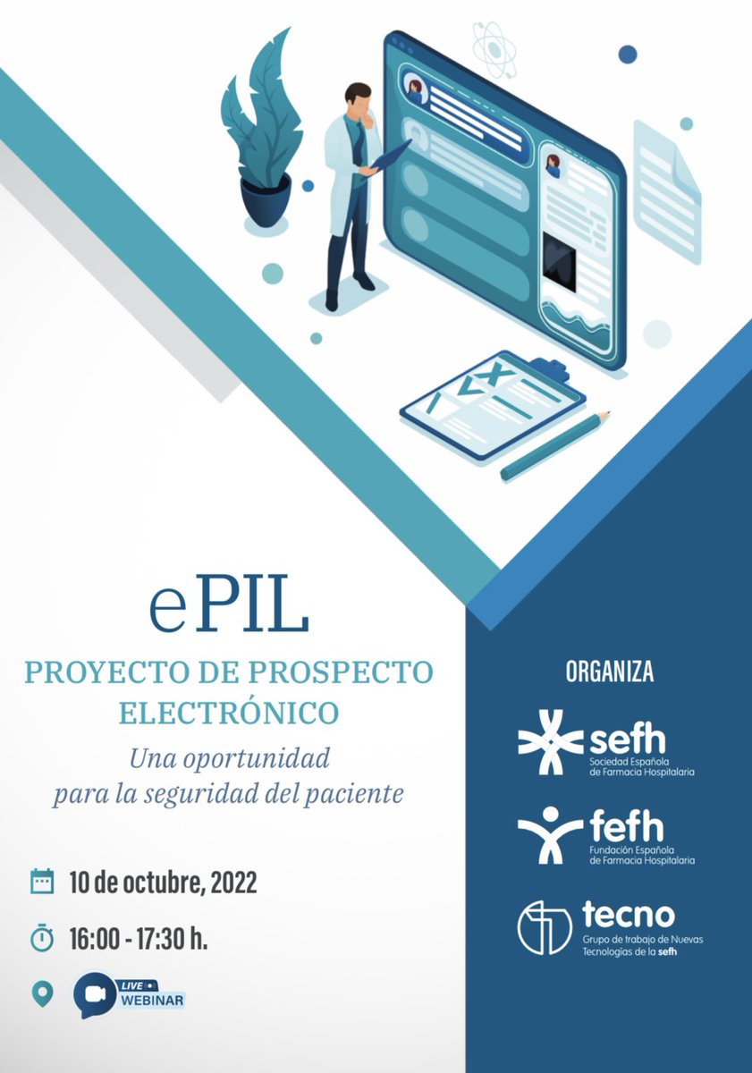 TecnoSefh's tweet photo. El próximo 10 de octubre tenemos una cita a las 16:00 h. “Proyecto de prospecto electrónico. Una oportunidad para la seguridad del paciente.” Les esperamos! @TecnoSefh @sefh_ https://t.co/XvbI0ffyUW