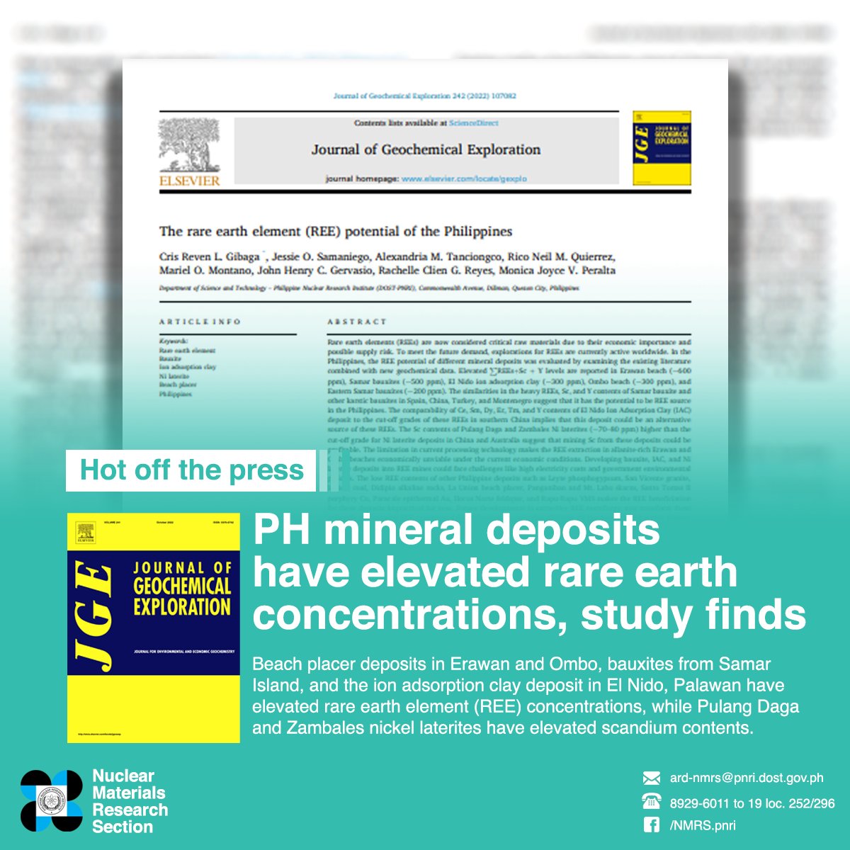 NMRSpnri's tweet image. A new paper by the @dost_pnri assessing the rare earth element potential of different Philippines mineral deposits reveals that beach placer deposits in Erawan and Ombo, bauxites from Samar Island... [1/n] #SciencePH #SciCommPH #OneDOST4u