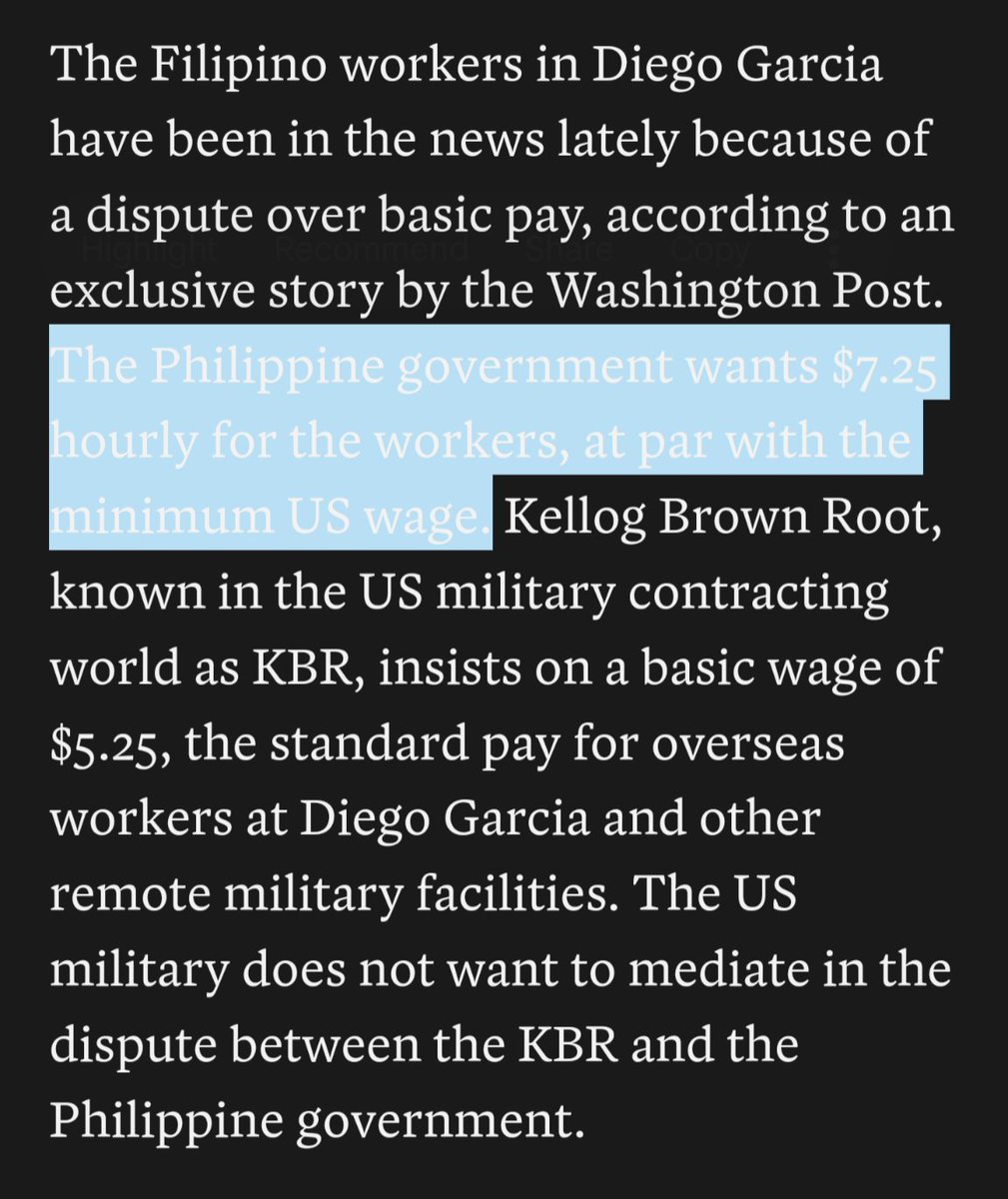 Wow. US is paying Filipino contract workers on Diego Garcia less than the minimum wage. They had to bring in Filipinos after evicting the entire native Chagosian population. #Mauritius #Chagos manilatimes.net/2022/10/05/opi…