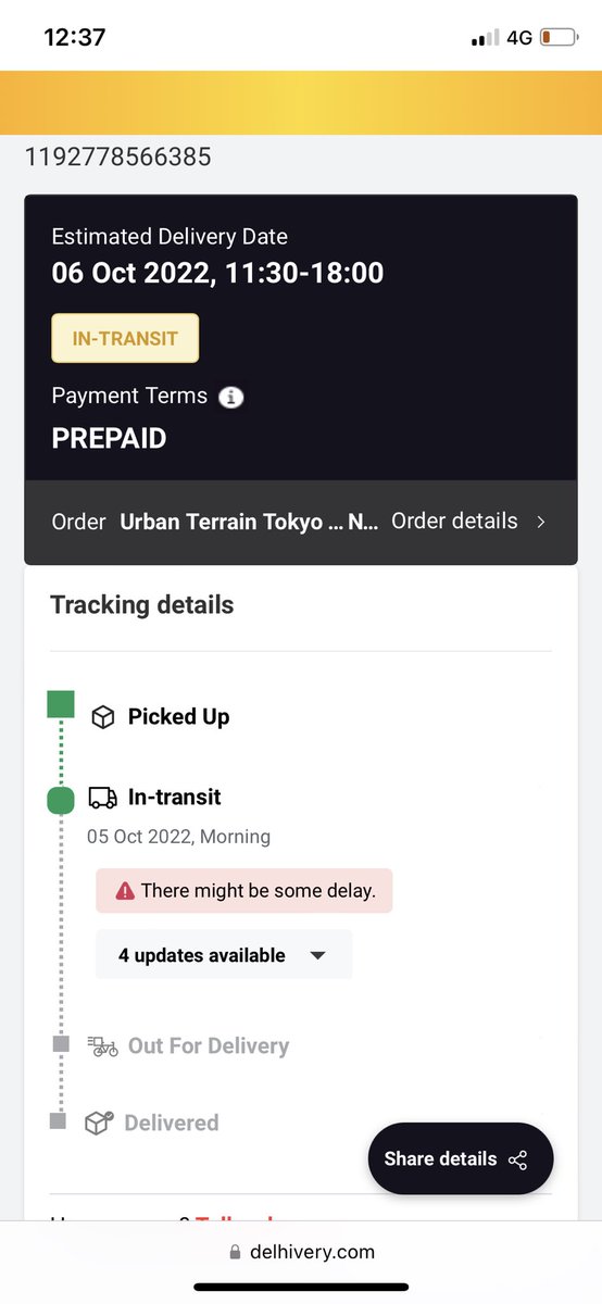 Ullahkhan34's tweet photo. @help_delhivery Still in transit expected delivery date keep extending day by day. Very poor service by @delhivery https://t.co/t9zSL47f9U
