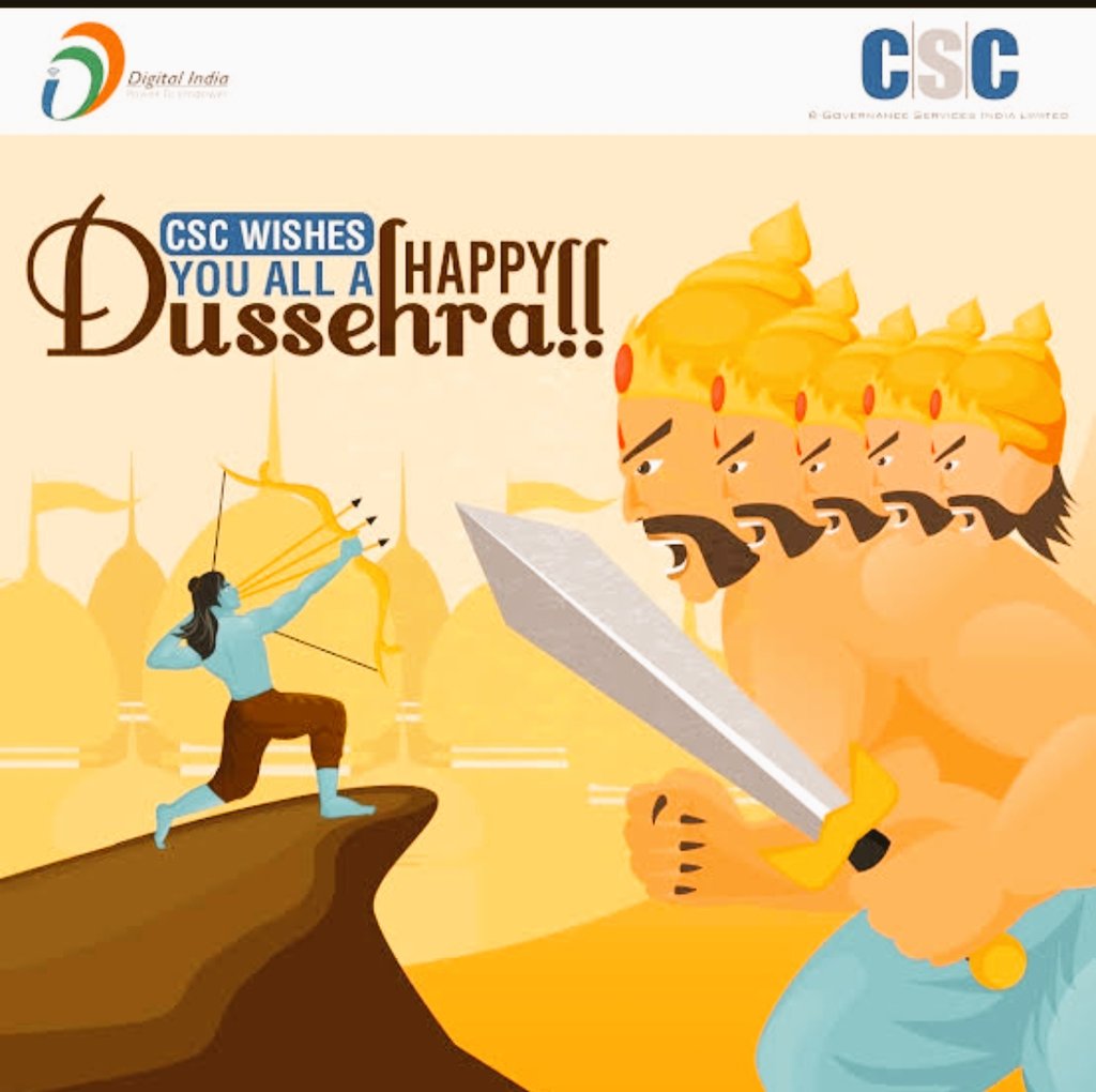 Shailendra7M's tweet photo. Let the joy of festivity embrace you and your loved ones on the occasion of Dussehra, and let's spread goodness everywhere to embrace a happy life.

#Financialinclusion Team wishes you all a Happy Dussehra.

#DigitalIndia #CSC #Dusshera2022
 #karnatakcsc https://t.co/KUlREZFM0v