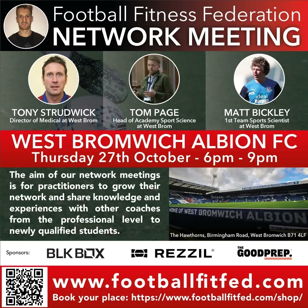 FootballFitFed's tweet photo. Midlands #networkingevent at @WBA

🗓 27th Oct
⏰ 6-9pm
📍The Hawthorns
🗣@struds1972 @TomPage_7 &amp; @MattBickley049

Join us for an evening of #networking

Early Bird Tickets are available here
👉https://t.co/1tVf2ugyTD

@BLKBOXFITNESS
@rezzil
@TheGoodPrepHQ https://t.co/OWD5EKnEsr