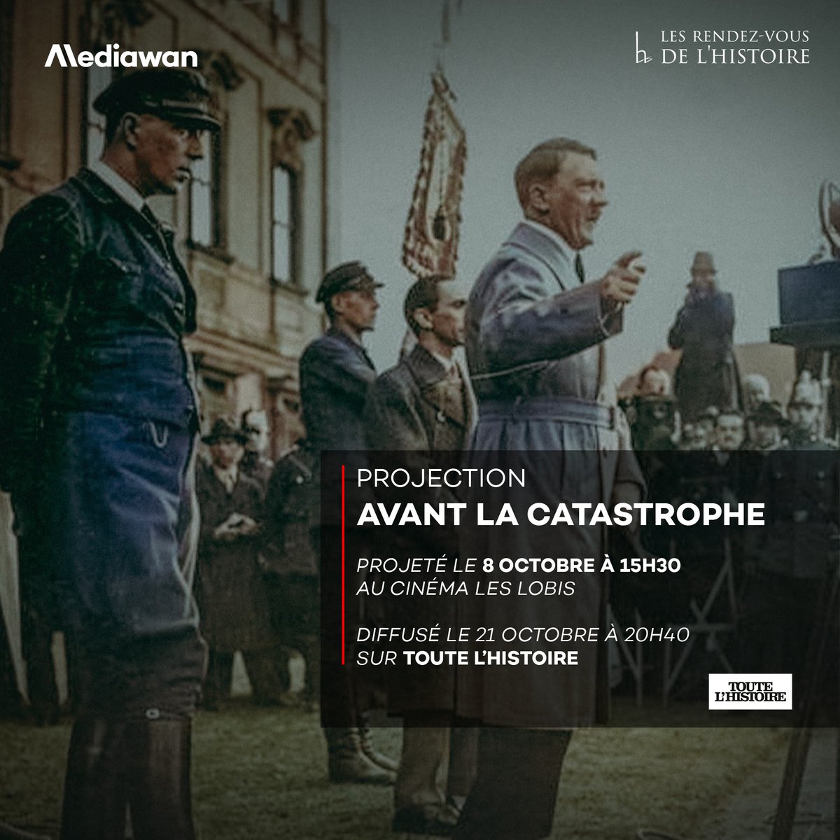 Mediawan (@mediawanfr) on Twitter photo #RVH2022 débute aujourd'hui !
Pour cette 25ème édition, le film documentaire "Avant La Catastrophe" de Jean Bulot, sera projeté en avant-première lors des <a href="/rdvhistoire/">Rendez-vous-histoire</a> à Blois.
🗓️ Projection le 08/10 à 15h30.
📺 #Inédit le 21/10 à 20h40 sur <a href="/TLHTV/">Toute l'Histoire</a> partenaire du festival #RVH2022 débute aujourd'hui !
Pour cette 25ème édition, le film documentaire "Avant La Catastrophe" de Jean Bulot, sera projeté en avant-première lors des <a href="/rdvhistoire/">Rendez-vous-histoire</a> à Blois.
🗓️ Projection le 08/10 à 15h30.
📺 #Inédit le 21/10 à 20h40 sur <a href="/TLHTV/">Toute l'Histoire</a> partenaire du festival