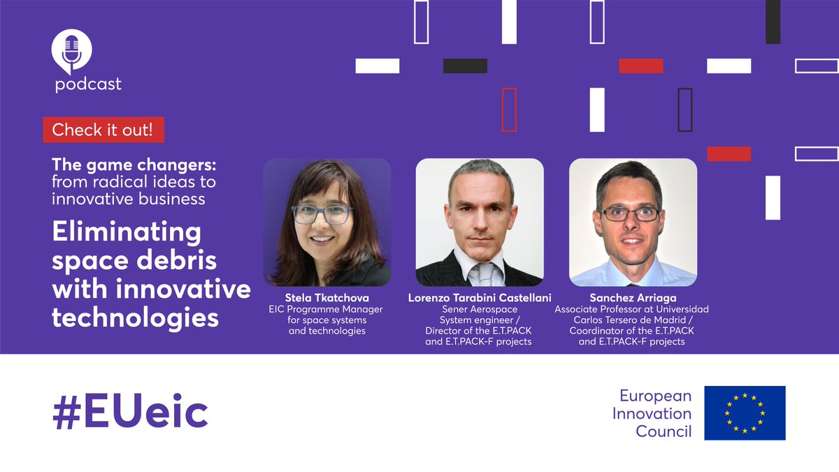 Celebrate #EUSW in style with the very 1st #EUeic Podcast! 🎙️

Our debut episode features an EIC Programme Manager and 2 members of the <a href="/ETPACK1/">E.T.PACK</a> team as they discuss how #innovation can tackle the issue of space debris. 🛰️

🎧 Listen now 👉 bit.ly/3fzz62p

#EUSpace