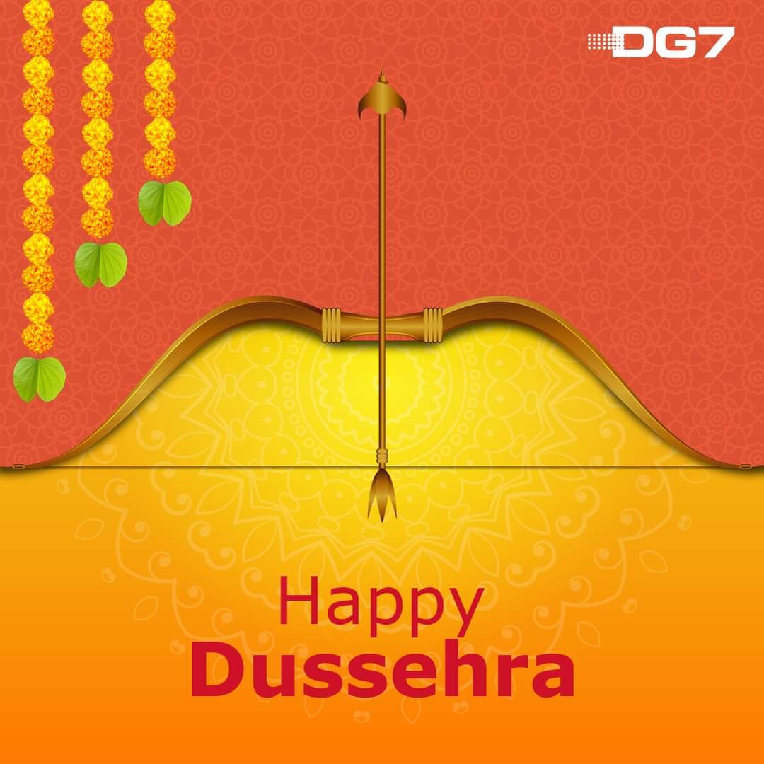 DG7India's tweet photo. May the festival of Dussehra take away all the darkness and light up your lives.  ✨  We wish God to give you the strength &amp; capabilities to fight &amp; defeat all evils &amp; problems in your life. 

Happy Vijaya Dashami to you and your family. 🏹 

#DG7 #Dussehra #DussehraCelebration https://t.co/tnQ7EjgjLK