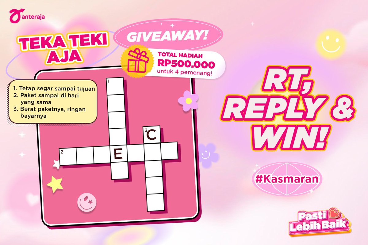anteraja_id's tweet photo. Siapa di sini yang suka teka-teki? 🙋🏻‍♂️🙋🏻‍♀️

Nih mimin ada Giveaway buat Hepizen yang suka ngisi TTS kalo gabut.

Tebak layanan-layanan yang ada di Anteraja, retweet dan reply jawabanmu yaa

#giveaway #giveawayindo #giveaways #JKT48 #AnterajaxJKT48  #diAnteraja #PastiLebihBaik https://t.co/YwQHP22NPk