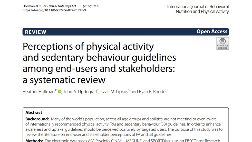 Perceptions of physical activity and sedentary behaviour guidelines among end-users and stakeholders (Hollman+ 2022)
doi.org/10.1186/s12966…
