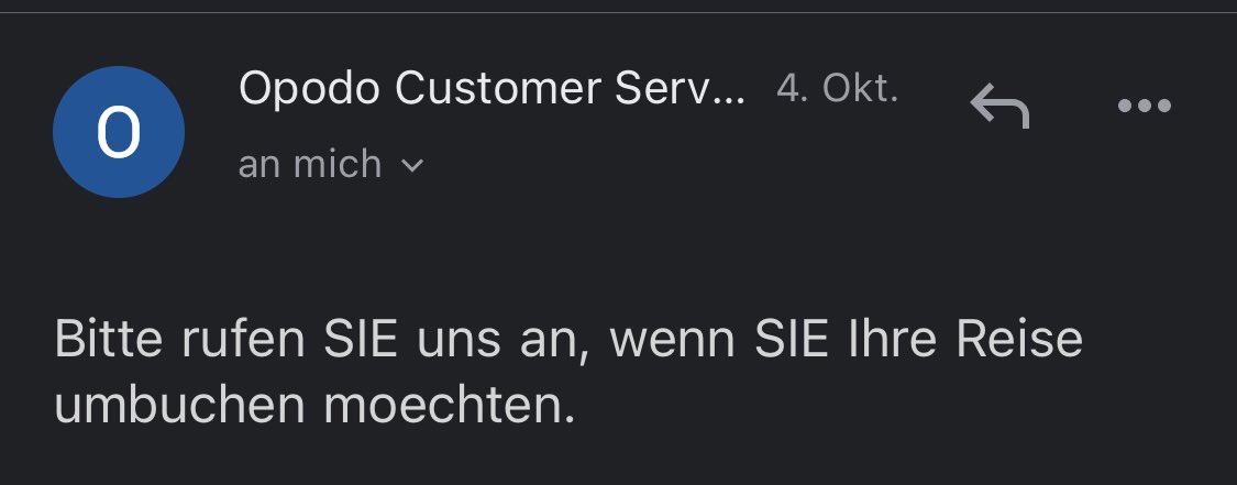 Der @OpodoGermany-Kundenservice hat den passiv-aggressiven Ton wirklich perfektioniert.