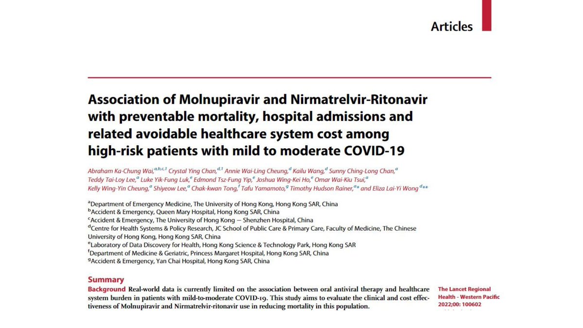 CUHK Medicine (@cuhkmedicine) on Twitter photo A study led by researchers from CU Medicine <a href="/CUHKSPHPC/">CUHK JC School of Public Health and Primary Care</a> and <a href="/hkumed/">HKU Medicine</a> revealed that the oral antiviral agent strategy can reduce #COVID19 inpatients’ risk of death by 76%. bit.ly/3fMKUyg
📖<a href="/LancetRH_WPac/">The Lancet Reg Health-West Pacific</a>: bit.ly/3CzfQeD A study led by researchers from CU Medicine <a href="/CUHKSPHPC/">CUHK JC School of Public Health and Primary Care</a> and <a href="/hkumed/">HKU Medicine</a> revealed that the oral antiviral agent strategy can reduce #COVID19 inpatients’ risk of death by 76%. bit.ly/3fMKUyg
📖<a href="/LancetRH_WPac/">The Lancet Reg Health-West Pacific</a>: bit.ly/3CzfQeD
